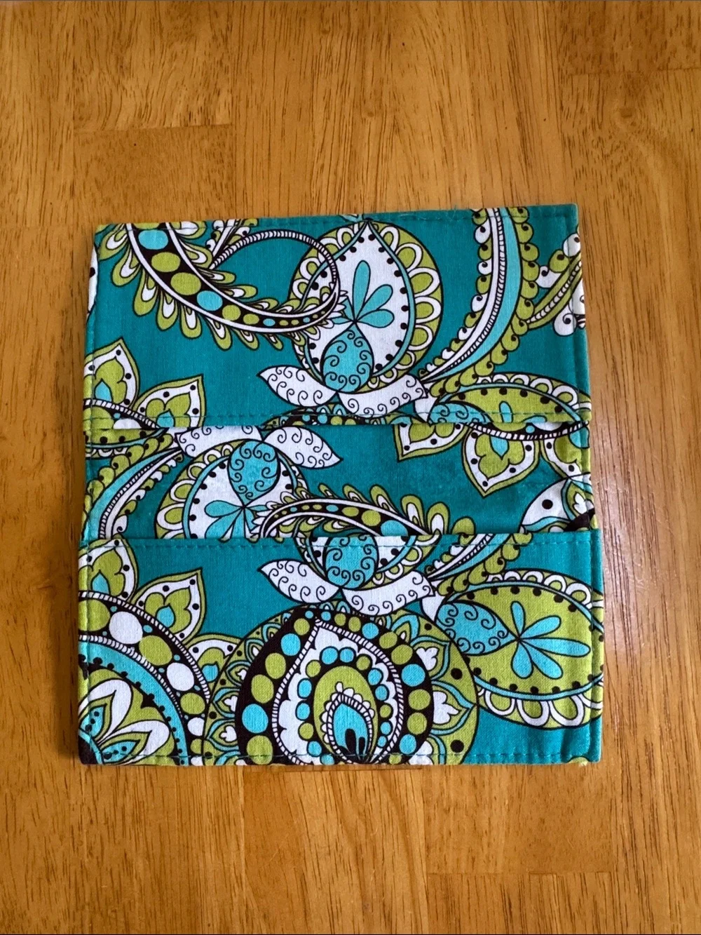 Retired Vera Bradley Peacock Paisley Pattern Checkbook Cover Teal Lime Green - Picture 2 of 6